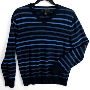 Merino Wool Sweater Men’s M Navy Blue Stripe V-Neck 100% Wool | Banana Republic